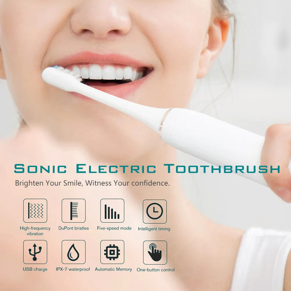 Sonic Electric Toothbrush Adult Smart Timing Tooth Brush Teeth Clean Whitening Fast USB Rechargeable Toothbrush Replacement Head