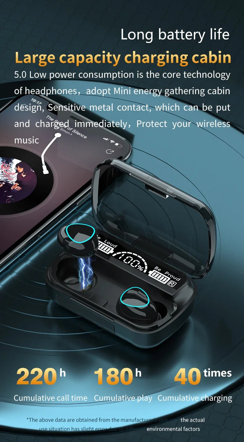 M10 TWS Bluetooth Earphones with Charging Case, 9D Stereo Sound, Waterproof Sports Headphones with Built-in Microphone