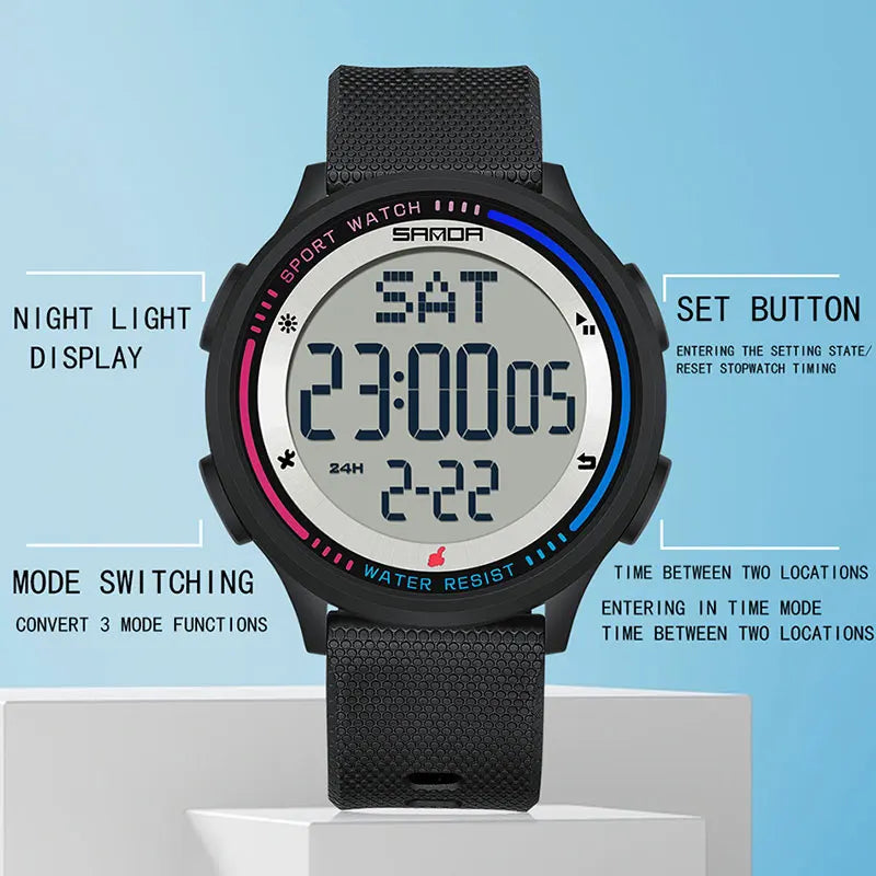 Men's Electronic Watch Large Number Reading time Display Clock Outdoor Sports Stopwatch 50m Waterproof Watch Boys Girls Watches
