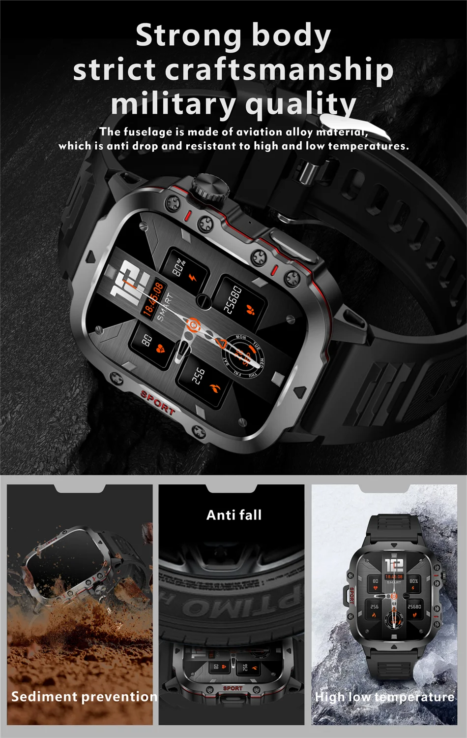 LIGE New Military Smart Watch Men Outdoor Sports 3ATM Waterproof  Blood Oxygen Bluetooth Call Watches Men Smartwatch For Android
