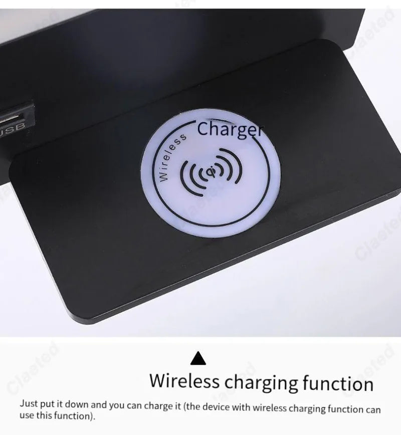 LED Adjustable Angle Warm Light Wall Lamp USB Charging Interface Wireless Charging Bedroom Bedside Reading Light Home Lighting