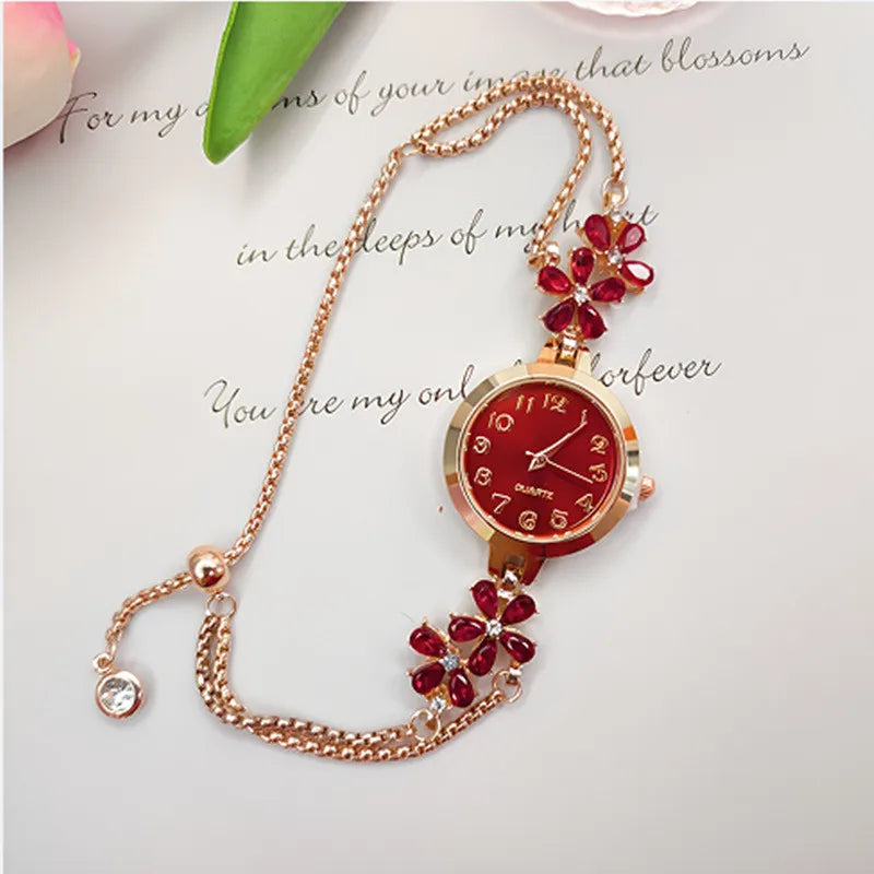 Ladies Watch, Niche Fashion Flower Diamond Pull-Up Bracelet Watch