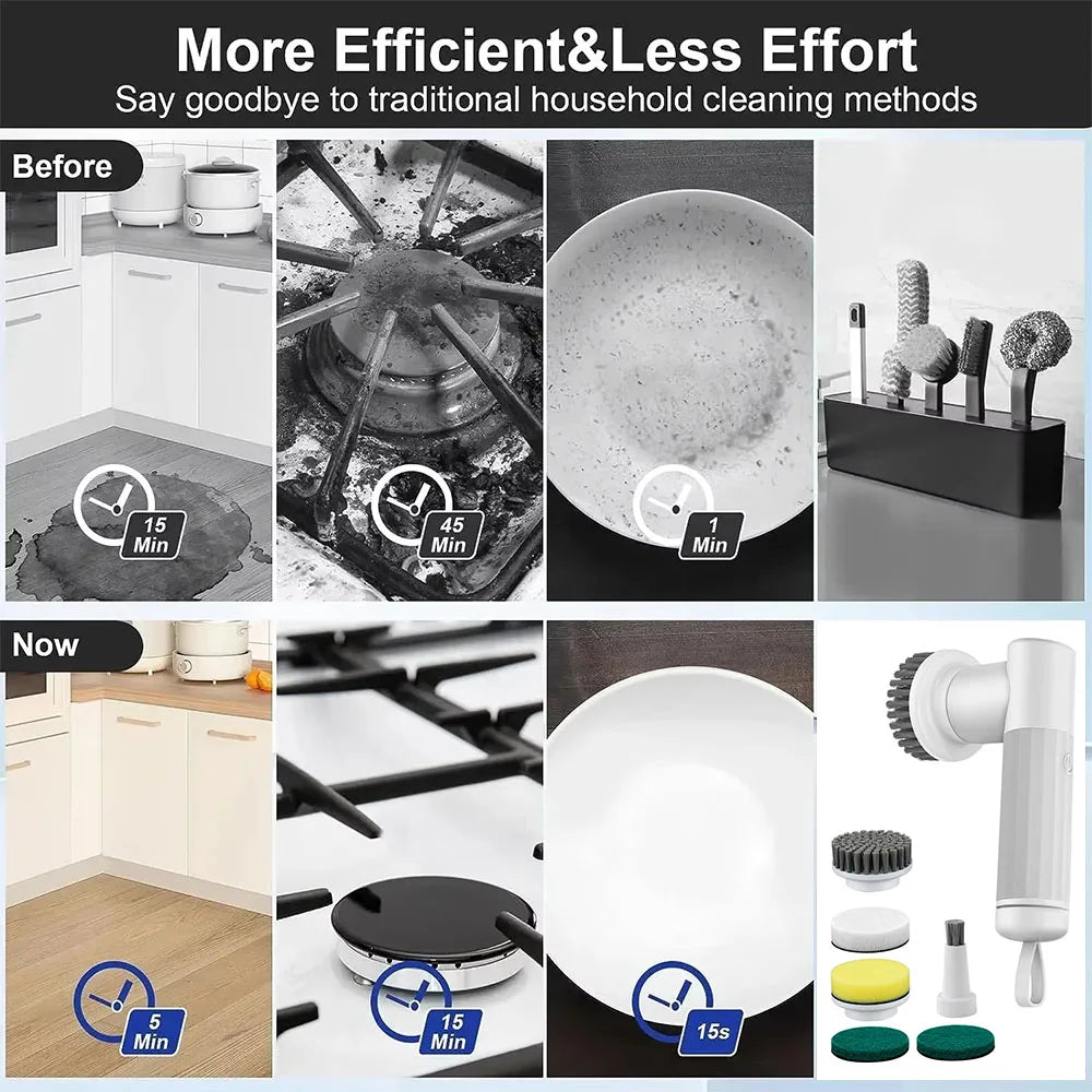USB Type Kitchen Cleaning Tool Electric Cleaning Brush Handheld Bathtub Brush Cleaner Sink Bathroom Wash Brush 6-in-1