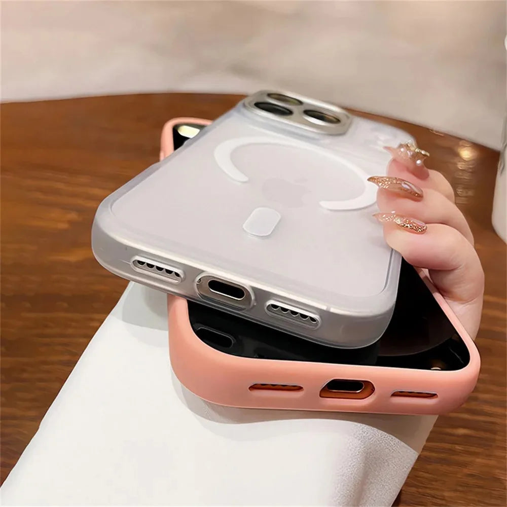Luxury For Magsafe Matte Transparent Phone Case For iPhone 17 16 15 14 13 12 11 Pro Max Lens Protection Wireless Charging Cover