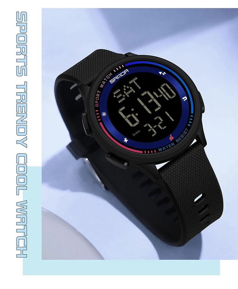 Men's Electronic Watch Large Number Reading time Display Clock Outdoor Sports Stopwatch 50m Waterproof Watch Boys Girls Watches