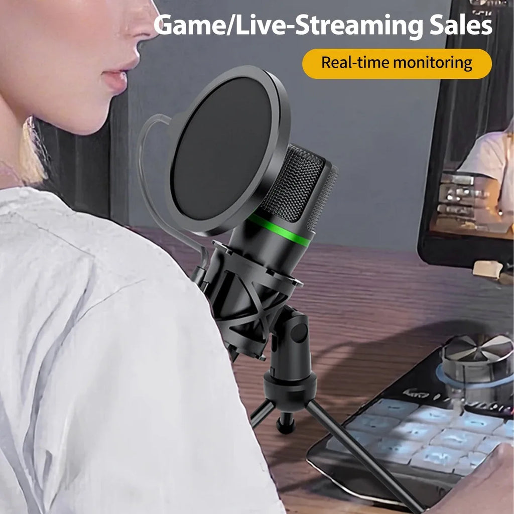Professional Condenser Microphone USB & 3.5mm Dual Interface for Pc Laptop Streaming Gaming Youtube Podcasts Vocals