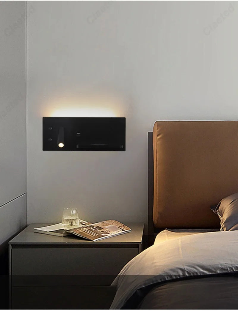 LED Adjustable Angle Warm Light Wall Lamp USB Charging Interface Wireless Charging Bedroom Bedside Reading Light Home Lighting