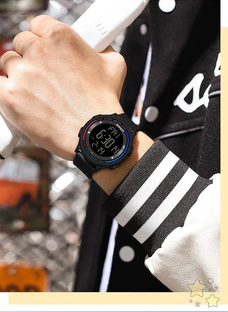 Men's Electronic Watch Large Number Reading time Display Clock Outdoor Sports Stopwatch 50m Waterproof Watch Boys Girls Watches
