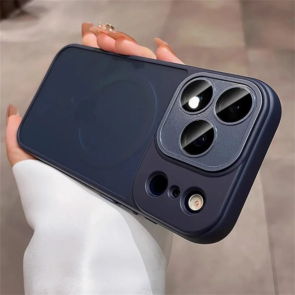 Luxury For Magsafe Matte Transparent Phone Case For iPhone 17 16 15 14 13 12 11 Pro Max Lens Protection Wireless Charging Cover